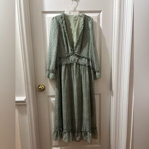 Amazon Green Patterned Long Sleeve Dress